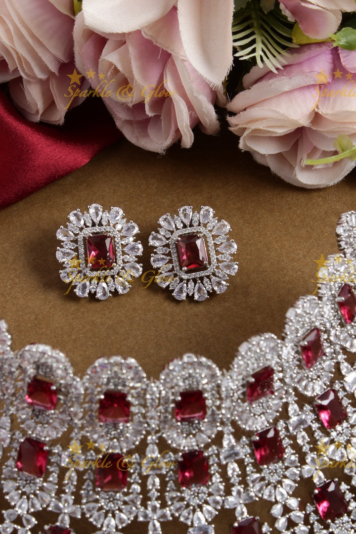 SIlver Tone Kiara Choker - Red