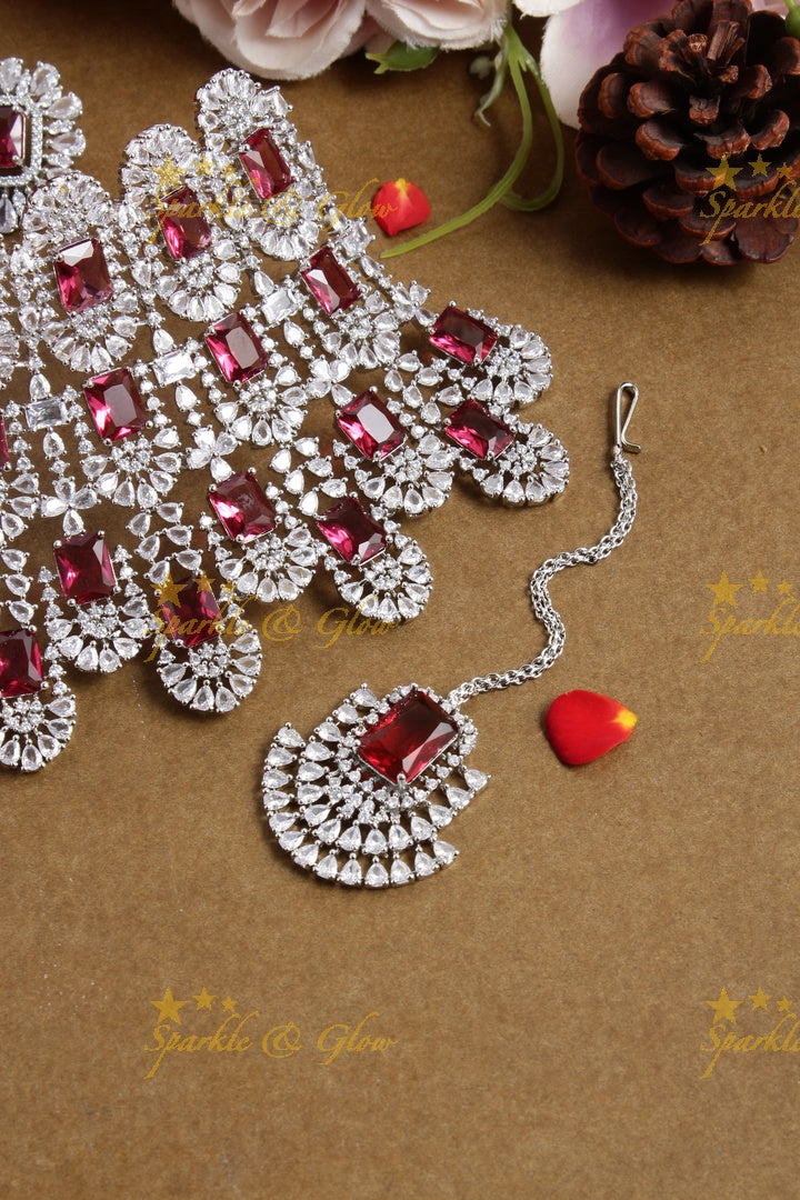 SIlver Tone Kiara Choker - Red