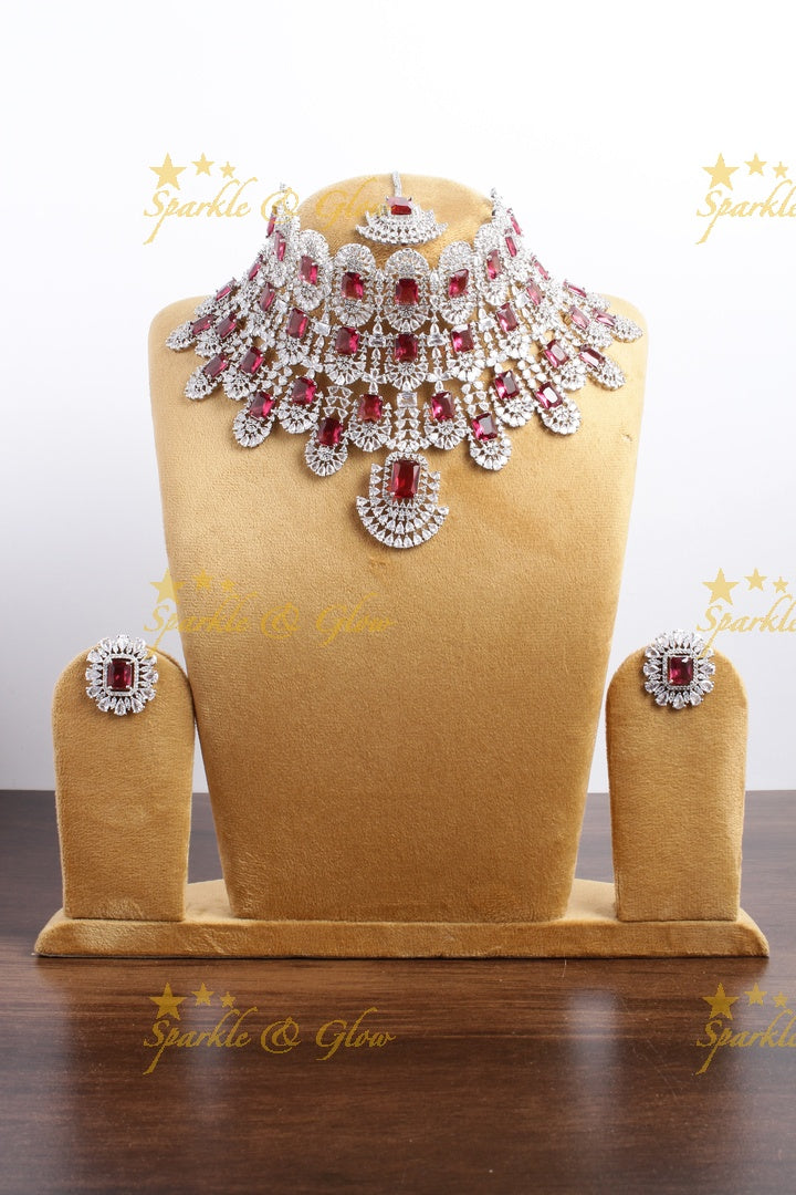 SIlver Tone Kiara Choker - Red