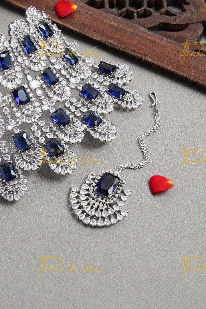 SIlver Tone Kiara Choker - Blue