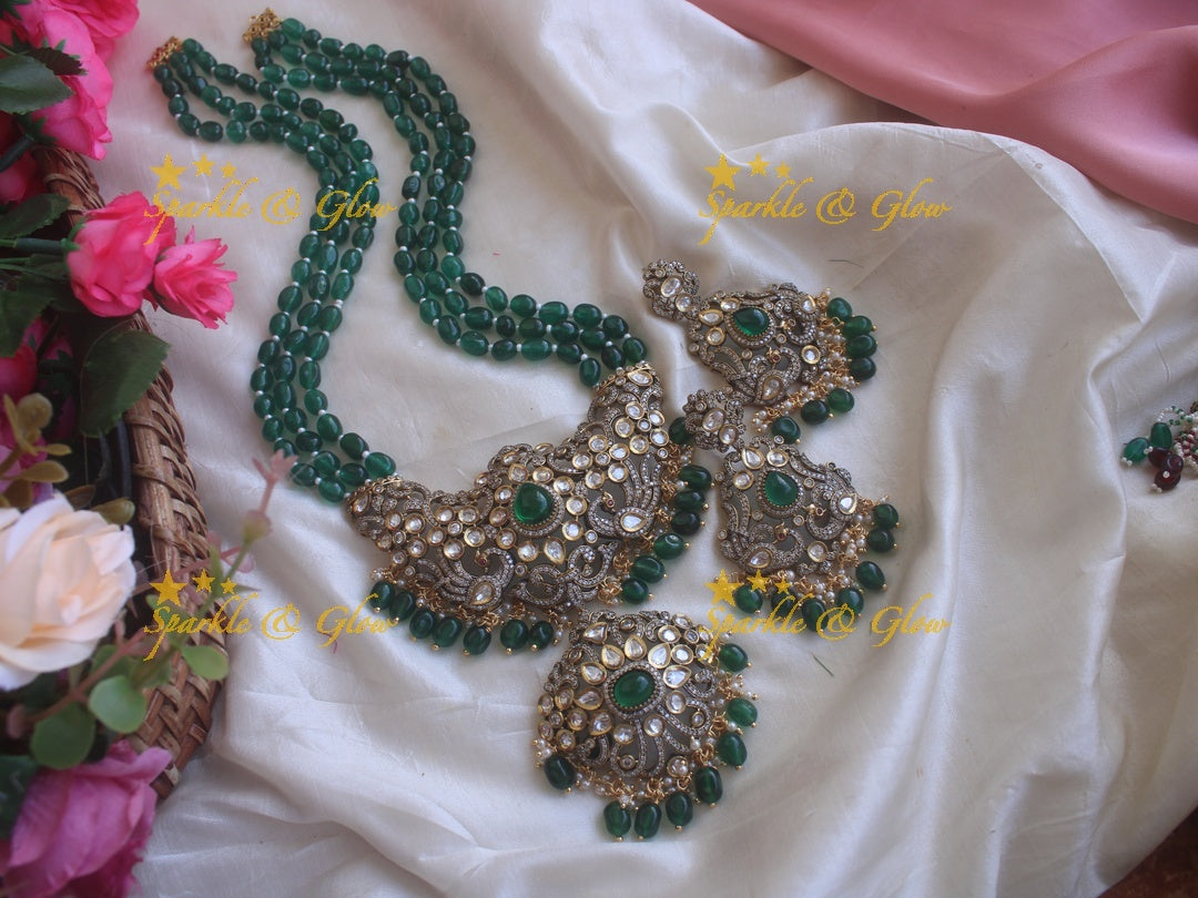 Victorian AD Peacock beaded haram - Blue