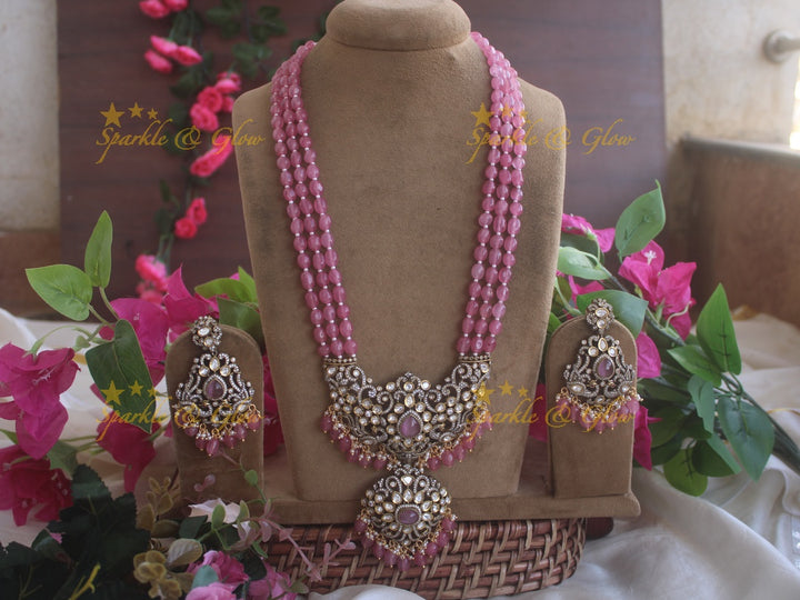 Victorian AD Peacock beaded haram - Pink