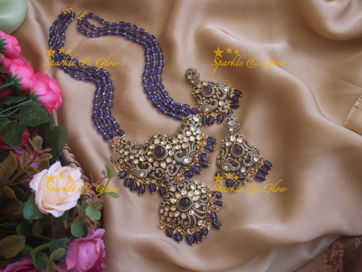 Victorian AD Peacock beaded haram - Blue