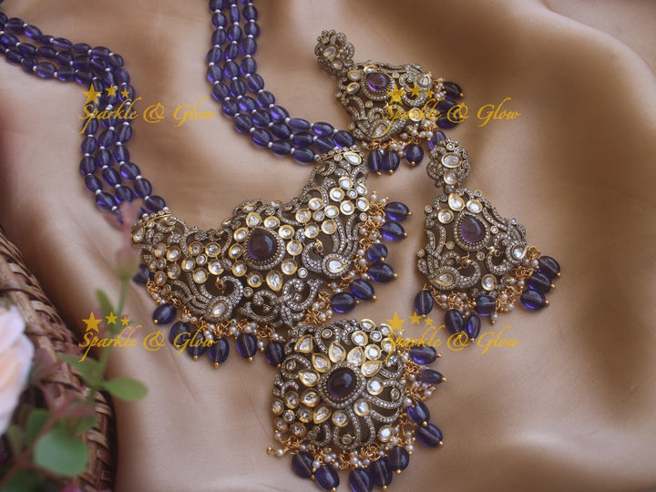 Victorian AD Peacock beaded haram - Blue