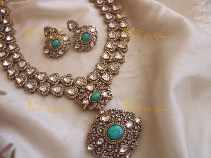 Stunning victorian AD layered necklace with Green stone - Sparkle and Glow - Pink - Back Thread
