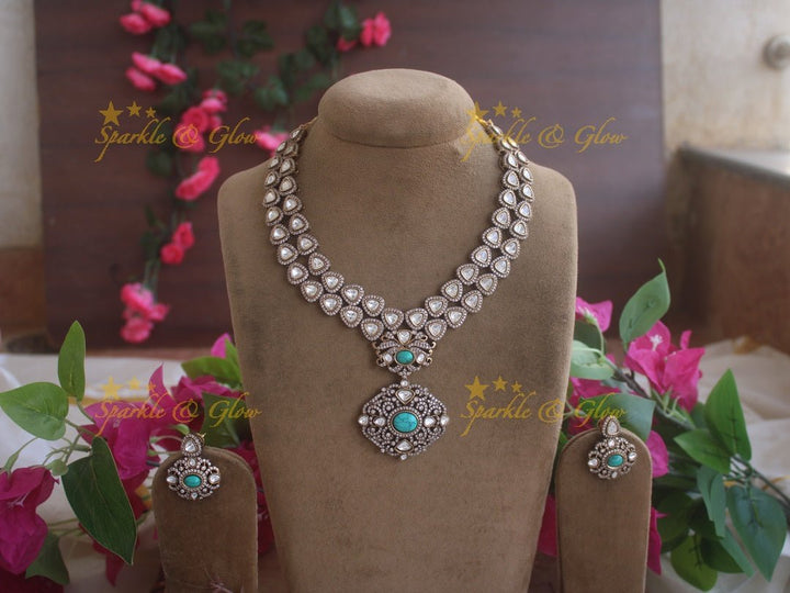 Stunning victorian AD layered necklace with Green stone - Sparkle and Glow - Pink - Back Thread