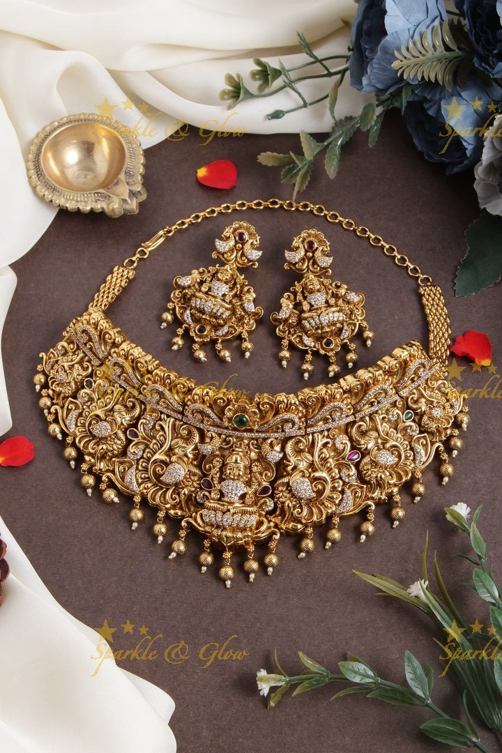Beautiful gold alike ad stones Lakshmi choker