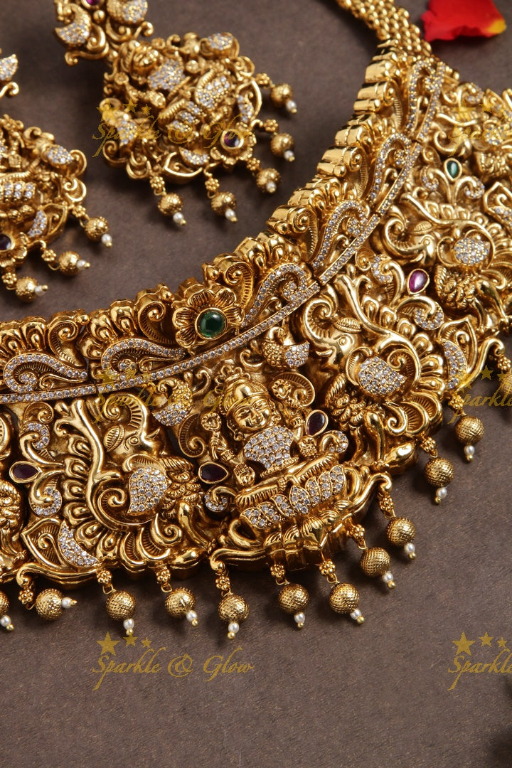 Beautiful gold alike ad stones Lakshmi choker