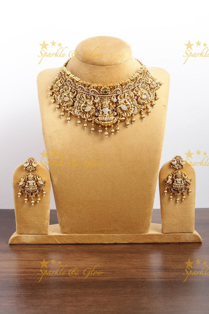 Beautiful gold alike ad stones Lakshmi choker