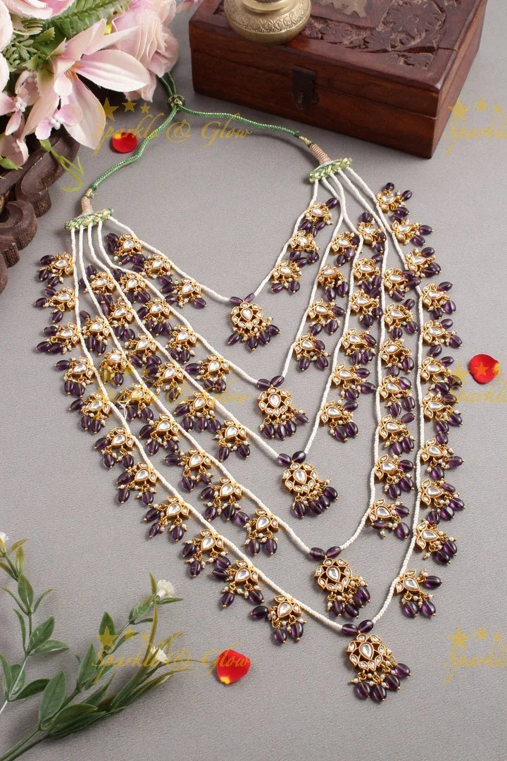 Stunning layered sathlada Jadau Rani haram with purple beads - Sparkle and Glow