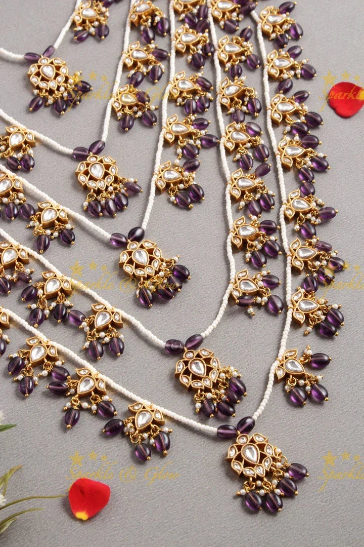 Stunning layered sathlada Jadau Rani haram with purple beads - Sparkle and Glow