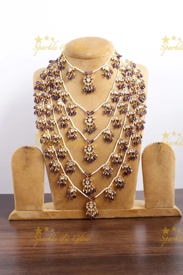 Stunning layered sathlada Jadau Rani haram with purple beads - Sparkle and Glow