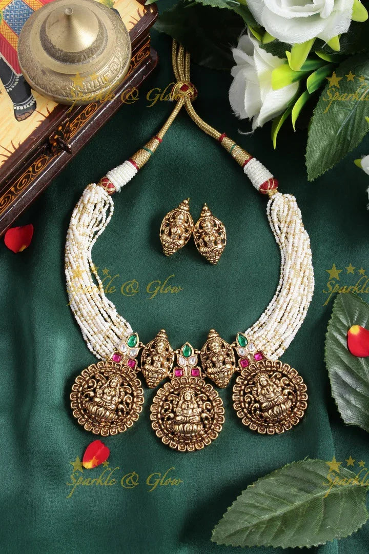 Elegant Jadau Lakshmi pearl choker - Sparkle and Glow