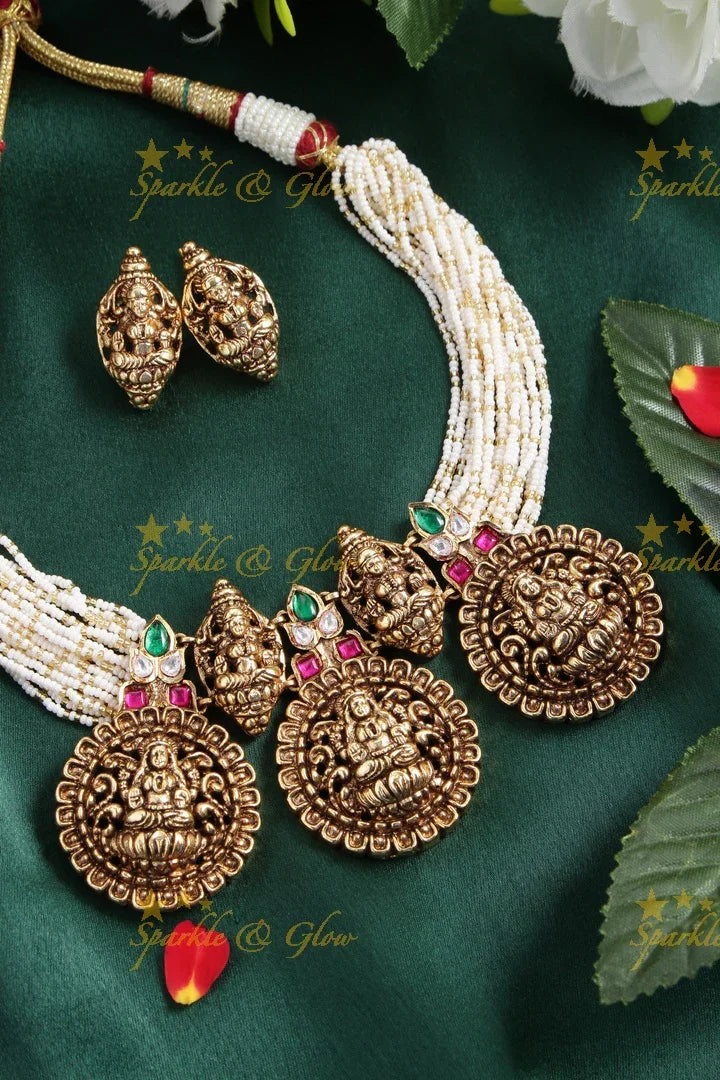 Elegant Jadau Lakshmi pearl choker - Sparkle and Glow
