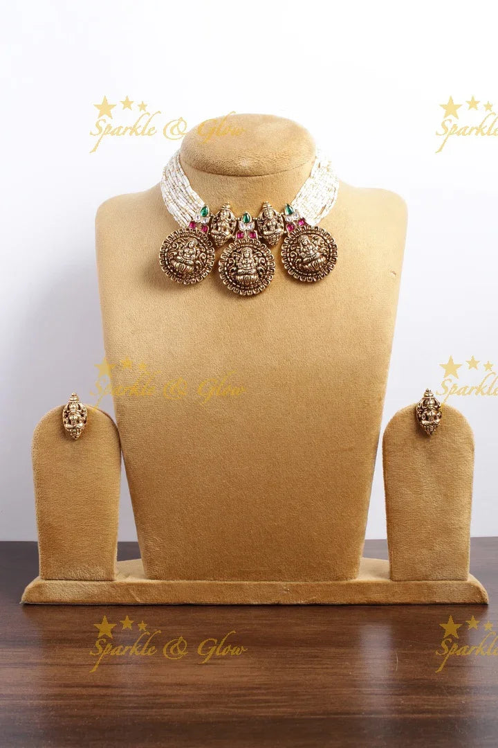 Elegant Jadau Lakshmi pearl choker - Sparkle and Glow