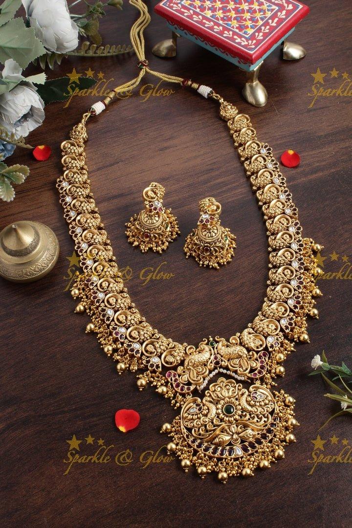 Exclusive peacock carved floral green beads necklace - Green - Sparkle and Glow