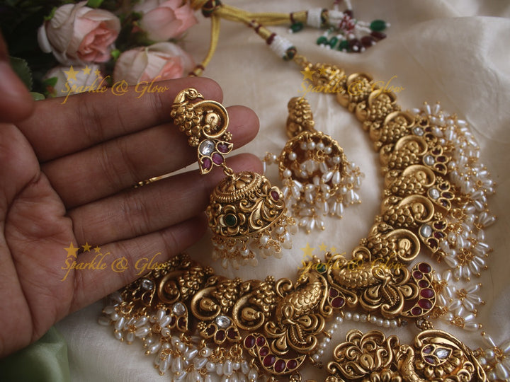 Gold alike Peacock non idol peacock rice pearl guttapusalu