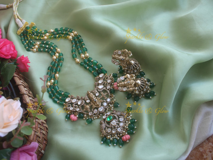 Victorian Tirupati Balaji carved beaded haram - Green