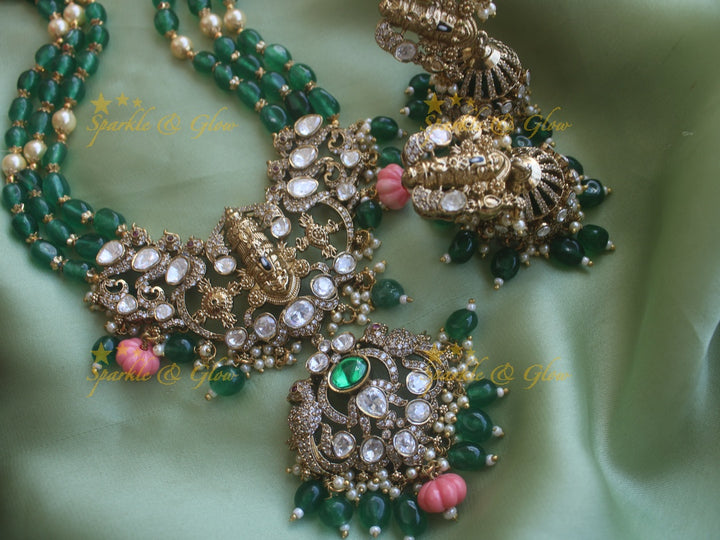 Victorian Tirupati Balaji carved beaded haram - Green