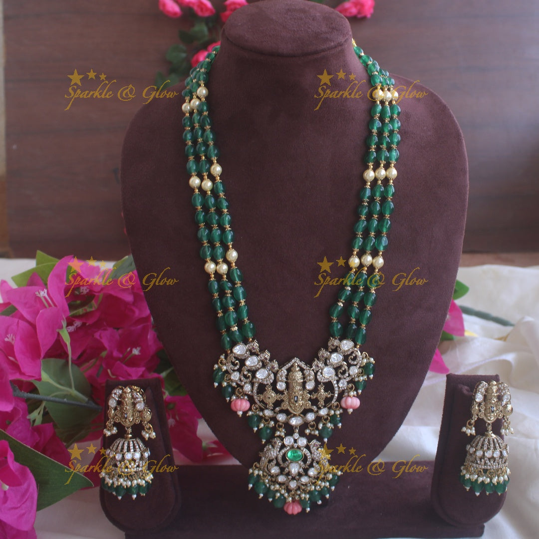 Victorian Tirupati Balaji carved beaded haram - Green