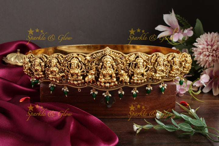 Beautiful Lakshmi Gold alike green beads Hipbelt