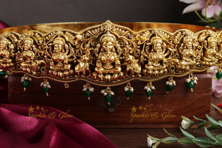 Beautiful Lakshmi Gold alike green beads Hipbelt