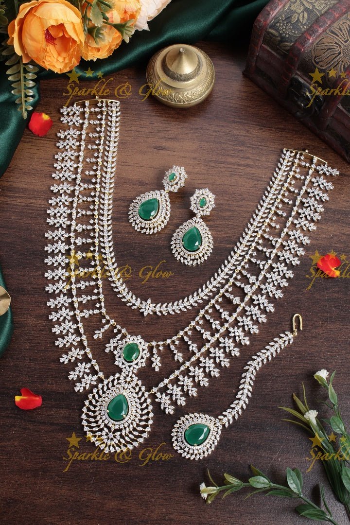 Statement AD layered haram with tikka - Green - Sparkle and Glow - Pink - Back Thread