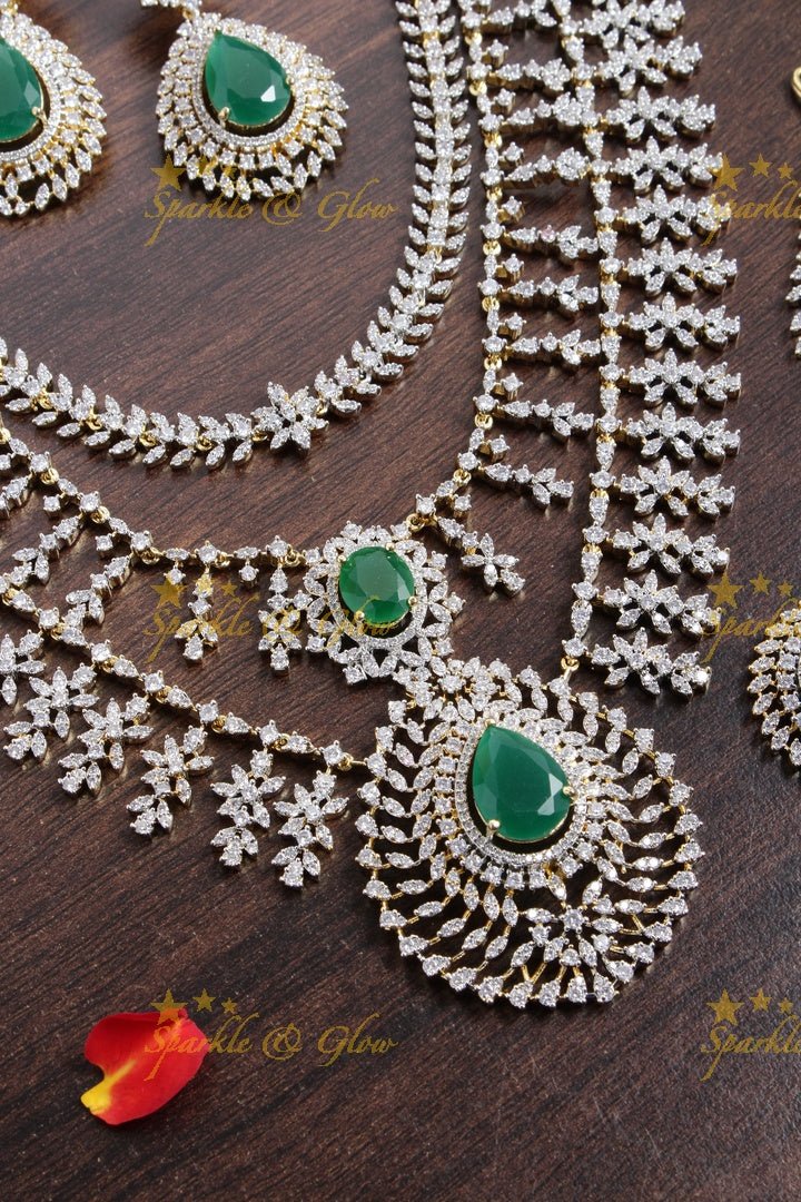 Statement AD layered haram with tikka - Green - Sparkle and Glow - Green - Back Thread