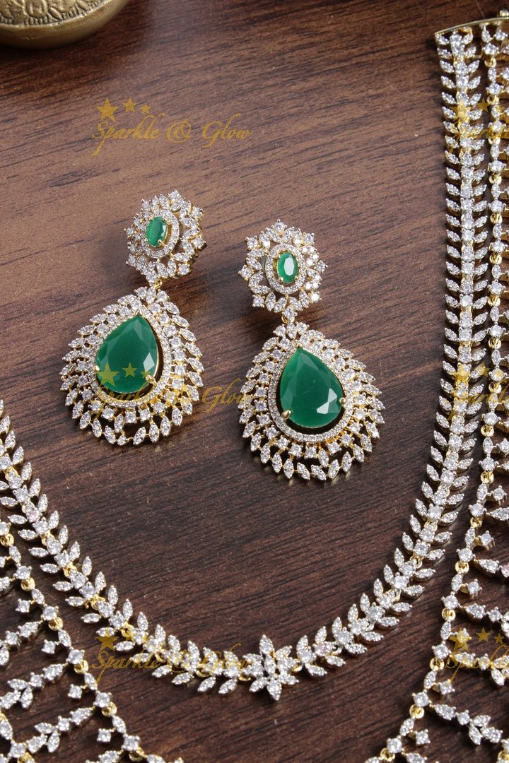 Statement AD layered haram with tikka - Green - Sparkle and Glow - Green - Back Thread