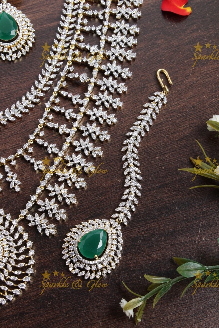 Statement AD layered haram with tikka - Green - Sparkle and Glow - Green - Back Thread