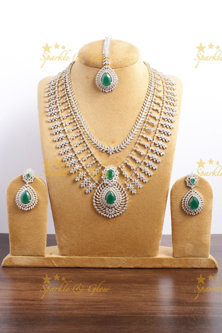 Statement AD layered haram with tikka - Green - Sparkle and Glow - Green - Back Thread