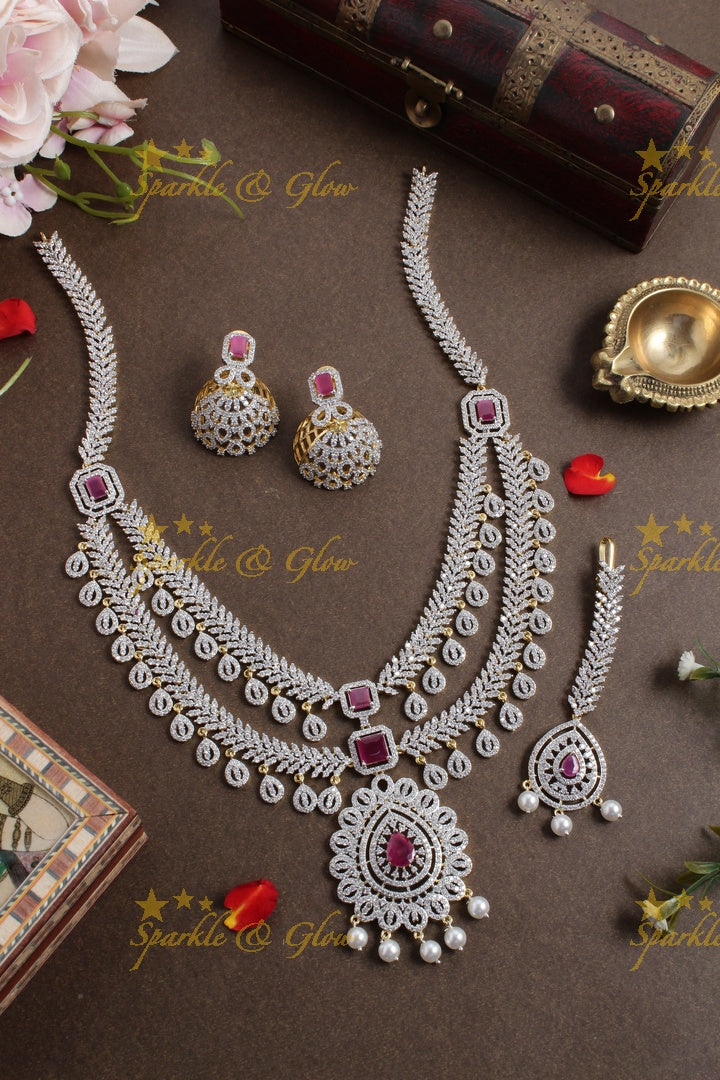 Statement AD layered haram with tikka - Pink