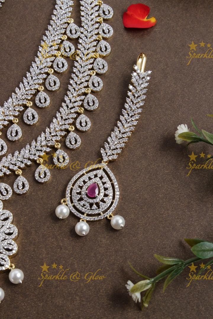 Statement AD layered haram with tikka - Pink