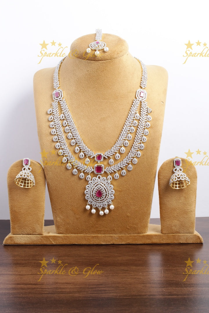 Statement AD layered haram with tikka - Pink