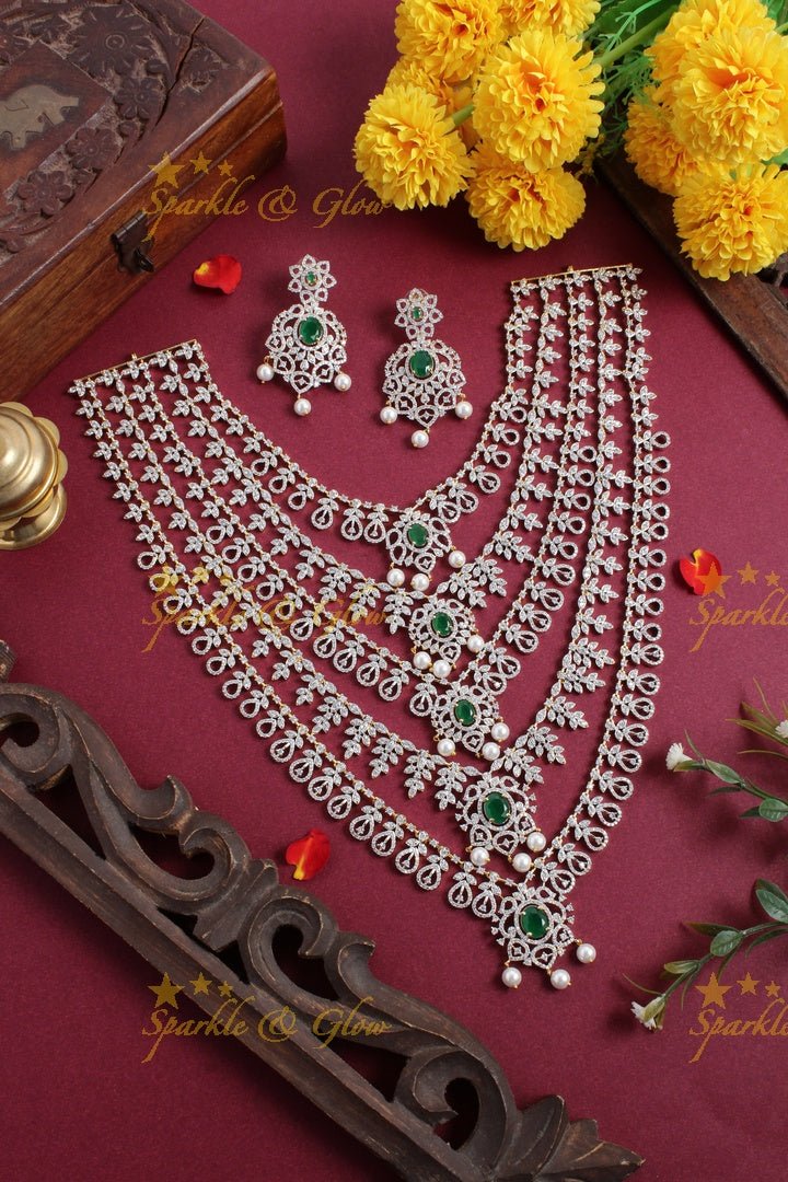 Statement AD five layered haram with - Green - Sparkle and Glow - Green - Back Thread
