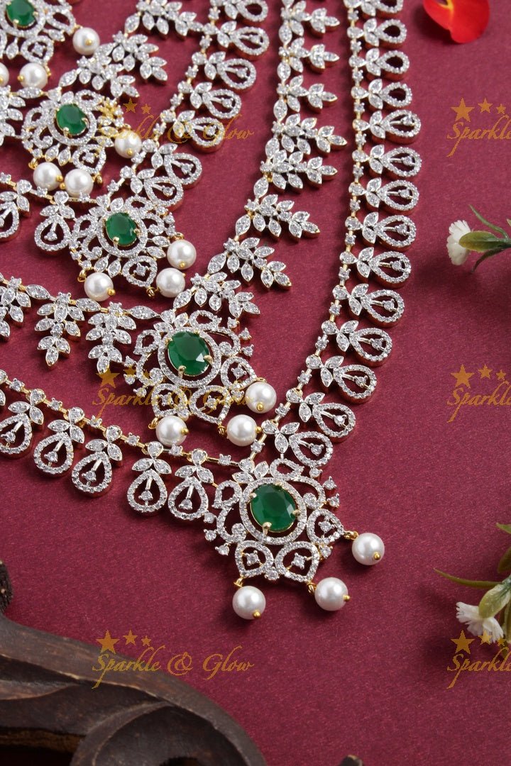 Statement AD five layered haram with - Green - Sparkle and Glow - Green - Back Thread