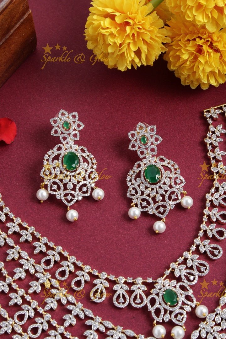 Statement AD five layered haram with - Green - Sparkle and Glow - Green - Back Thread