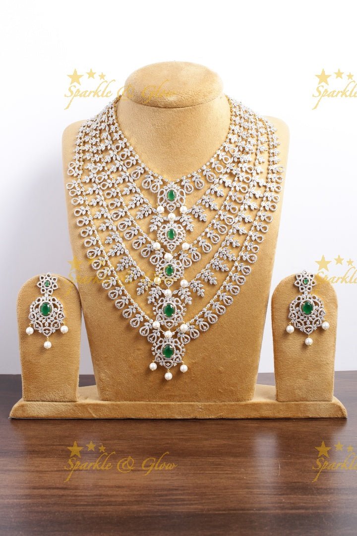Statement AD five layered haram with - Green - Sparkle and Glow - Green - Back Thread