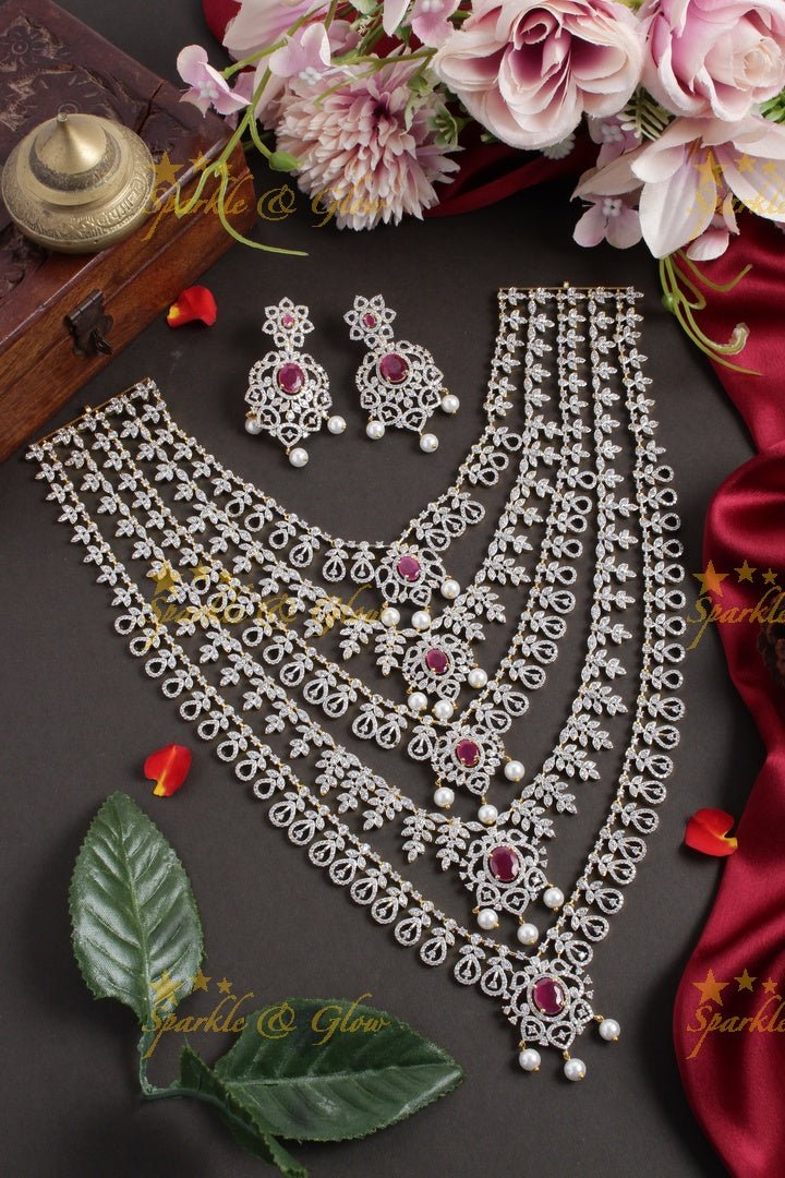 Statement AD five layered haram with - Green - Sparkle and Glow - Pink - Back Chain