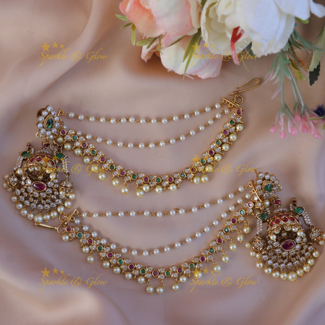 Exquisite Bridal Peacock Earrings & Earchain Set