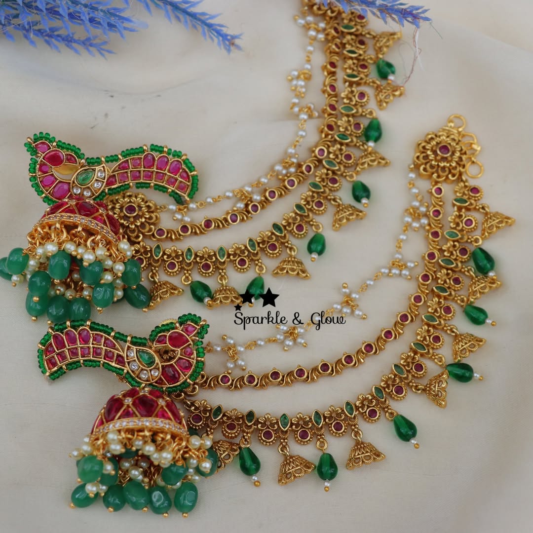 Elegant Jadau Kundan Earring and Earchain Set Online
