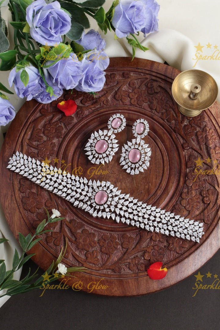 Stunning AD silver choker - Purple - Sparkle and Glow - Baby Pink - Back Chain