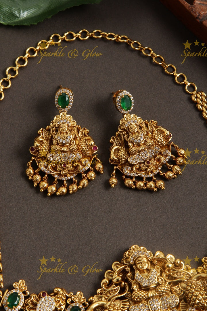 Beautiful gold alike ad stones Lakshmi choker with gold beads