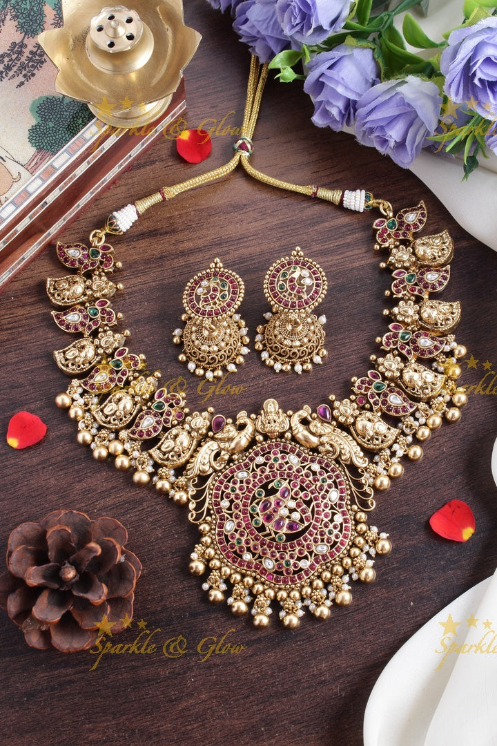 Stunning Mango peacock necklace with kemp stone