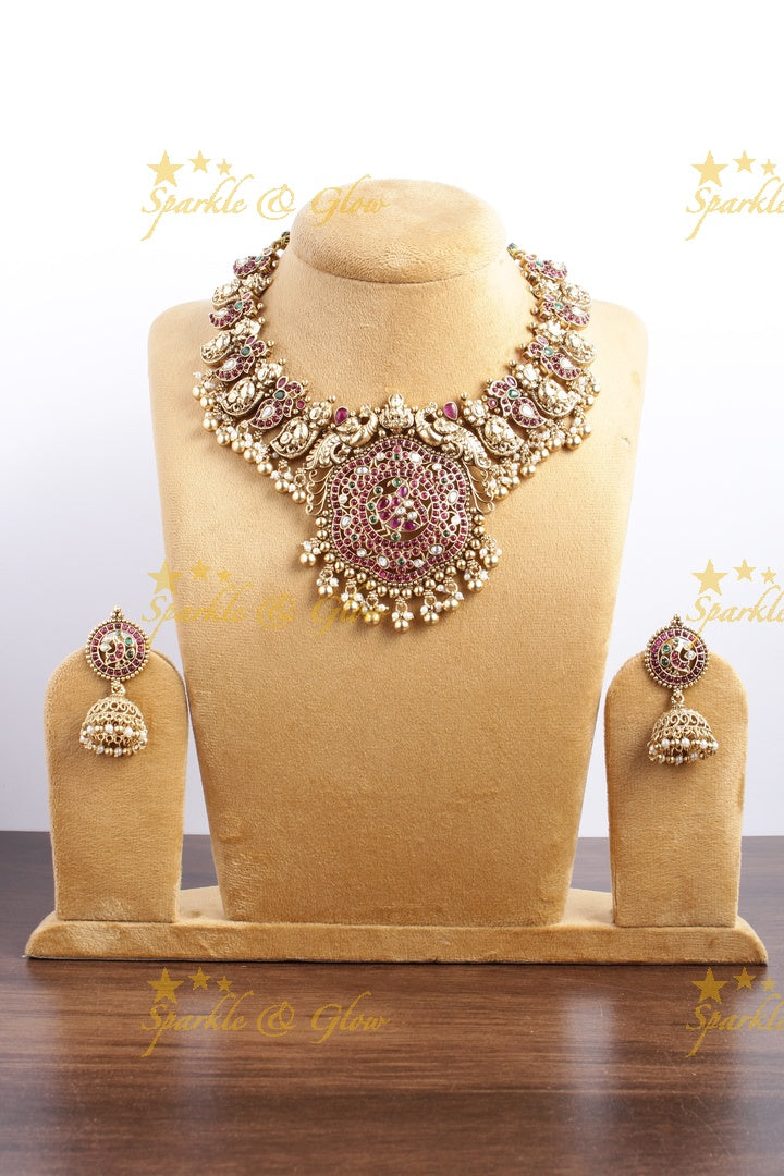 Stunning Mango peacock necklace with kemp stone