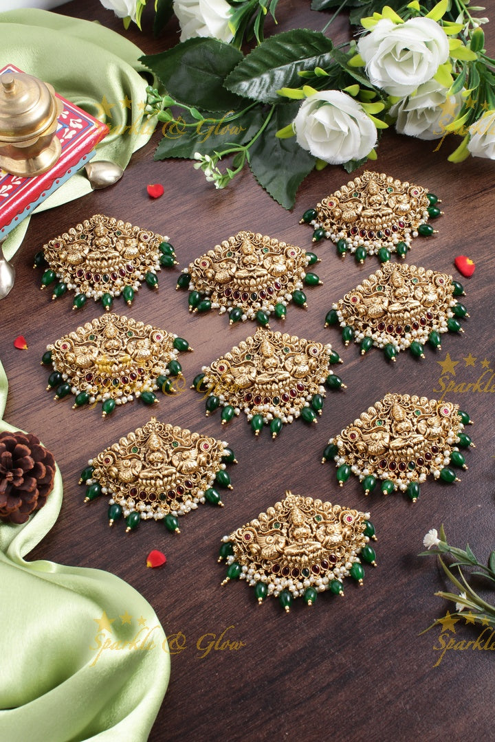 Gold alike Lakshmi jada billa set of 9 pcs with green beads