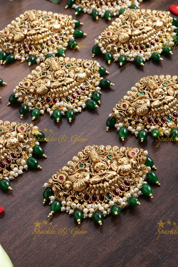 Gold alike Lakshmi jada billa set of 9 pcs with green beads