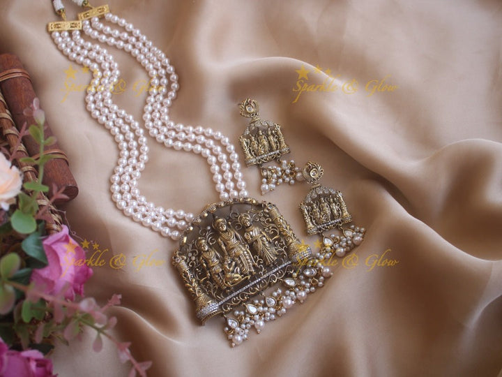 Victorian Rama parivara beaded haram - Pearl - Sparkle and Glow - Pearl - Back Chain