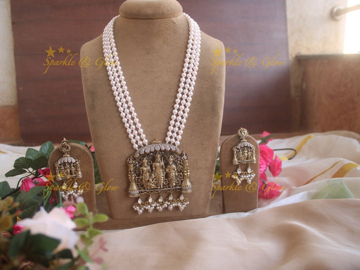 Victorian Rama parivara beaded haram - Pearl - Sparkle and Glow - Light Green - Back Thread