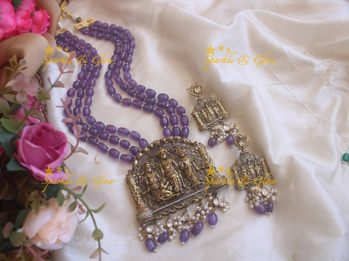 Victorian Rama parivara beaded haram - Pearl - Sparkle and Glow - Purple - Back Thread